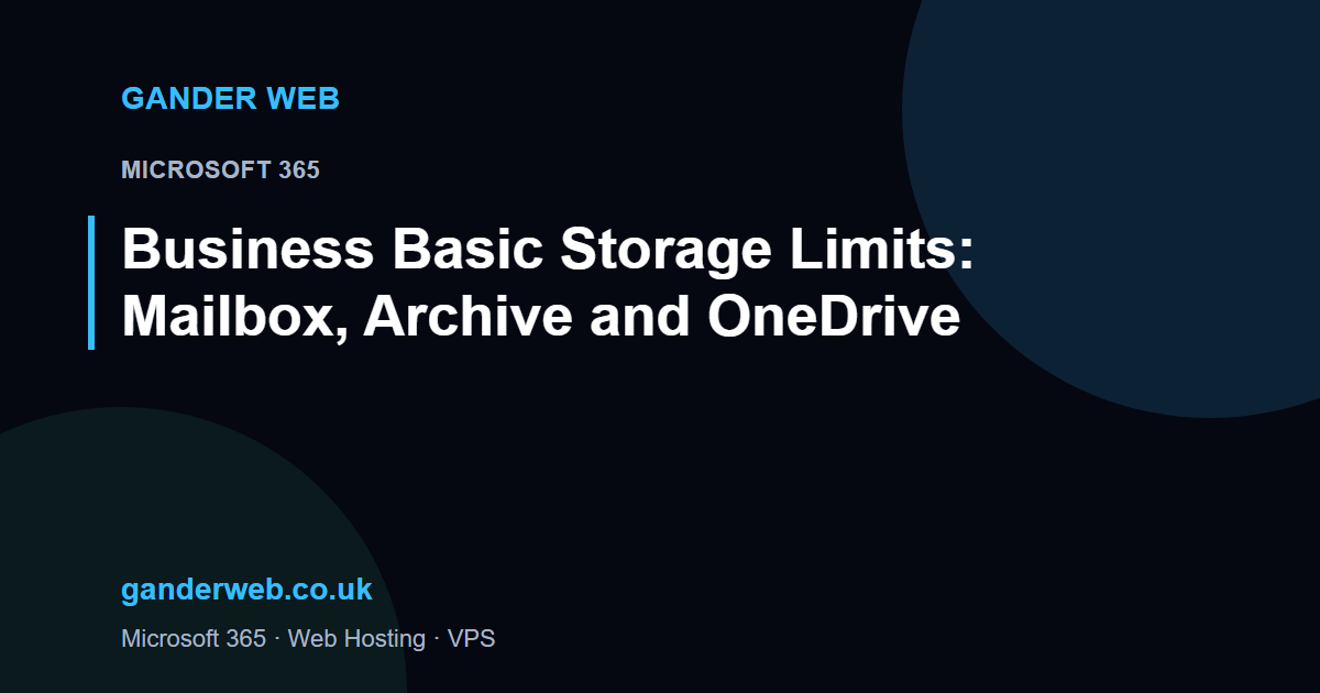 Business Basic Storage Limits: Mailbox, Archive and OneDrive